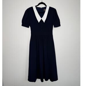 Alexia Admor Dark Academia Dress Contrast Collar Puff Sleeve Size 4